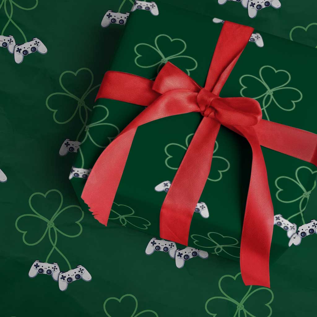 Video Game Lover St Patricks Day with Shamrock Controllers Wrapping Paper Roll