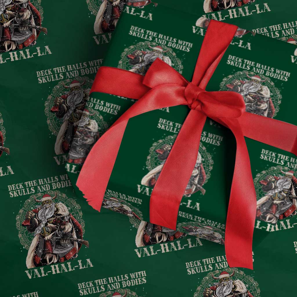 Viking Christmas Wrapping Paper Roll Deck The Halls With Skulls And Bodies Valhalla - Wonder Print Shop