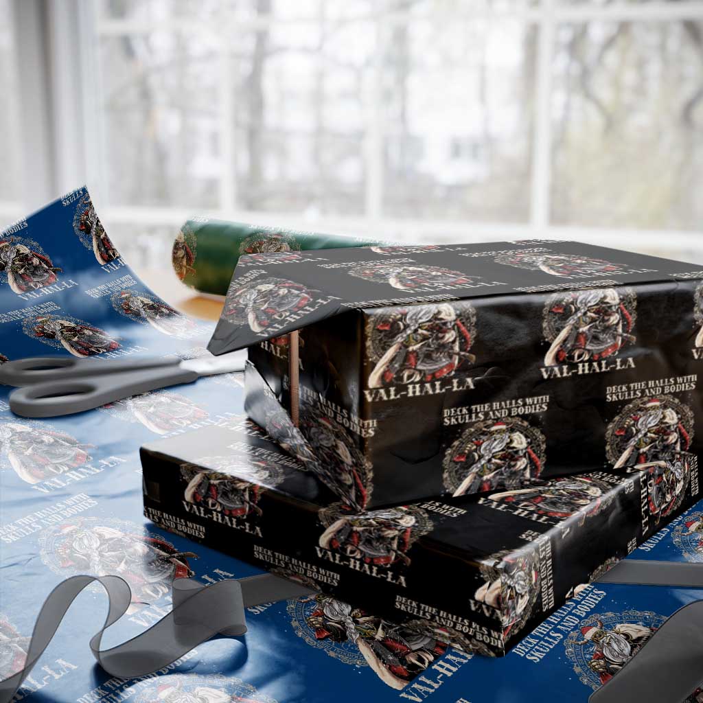 Viking Christmas Wrapping Paper Roll Deck The Halls With Skulls And Bodies Valhalla - Wonder Print Shop