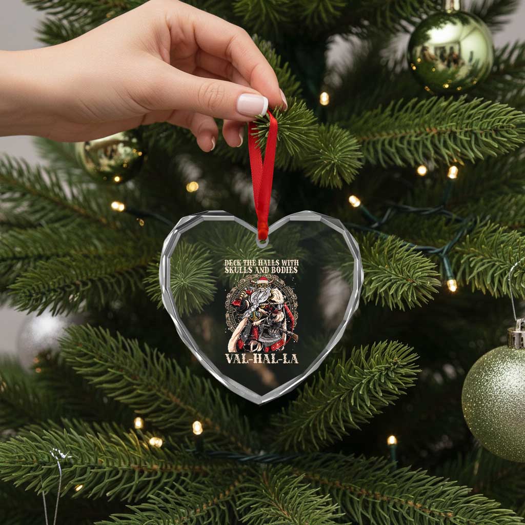 Viking Xmas Heart Crystal Glass Ornament Deck The Halls With Skulls And Bodies Valhalla - Wonder Print Shop