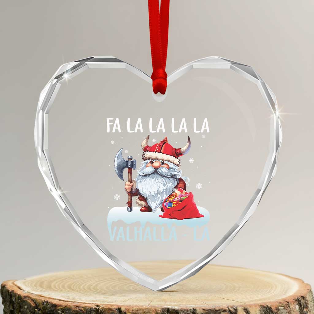 Viking Xmas Heart Crystal Glass Ornament Fa La La La Valhalla La Viking Santa Gnome - Wonder Print Shop