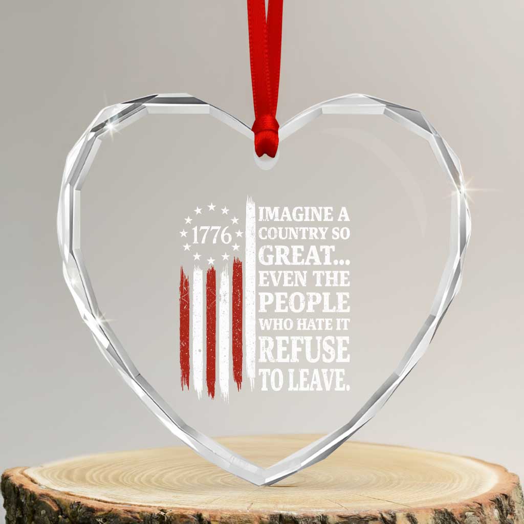 Vintage 1776 Betsy Ross Flag Imagine A Country So Great Heart Crystal Glass Ornament Retro Patriotic American Heritage