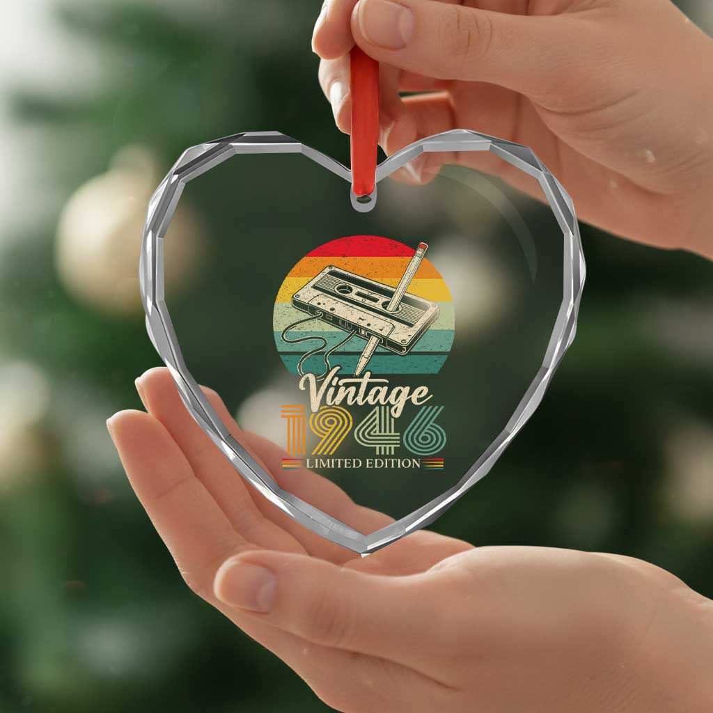 Vintage 1946 Heart Crystal Glass Ornament 80th Birthday Turning 80 Year Old Gifts