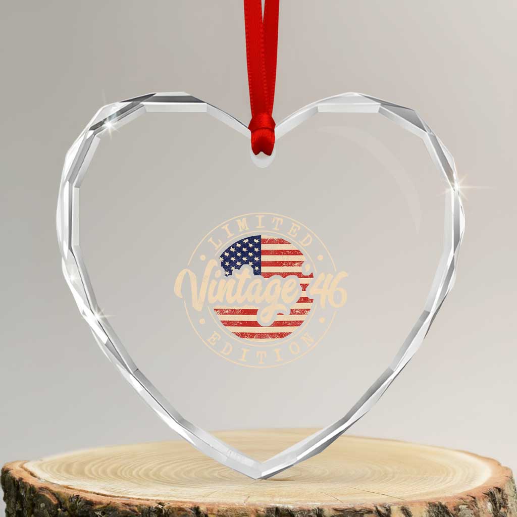 Vintage 1946 Stamp Heart Crystal Glass Ornament Funny 80th Birthday USA Flag 80 Year Old Bday