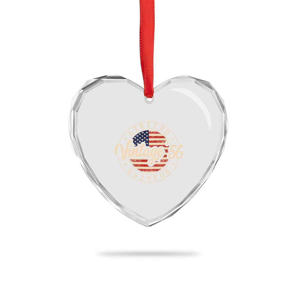 Vintage 1956 Stamp Heart Crystal Glass Ornament Funny 70th Birthday USA Flag 70 Year Old Bday