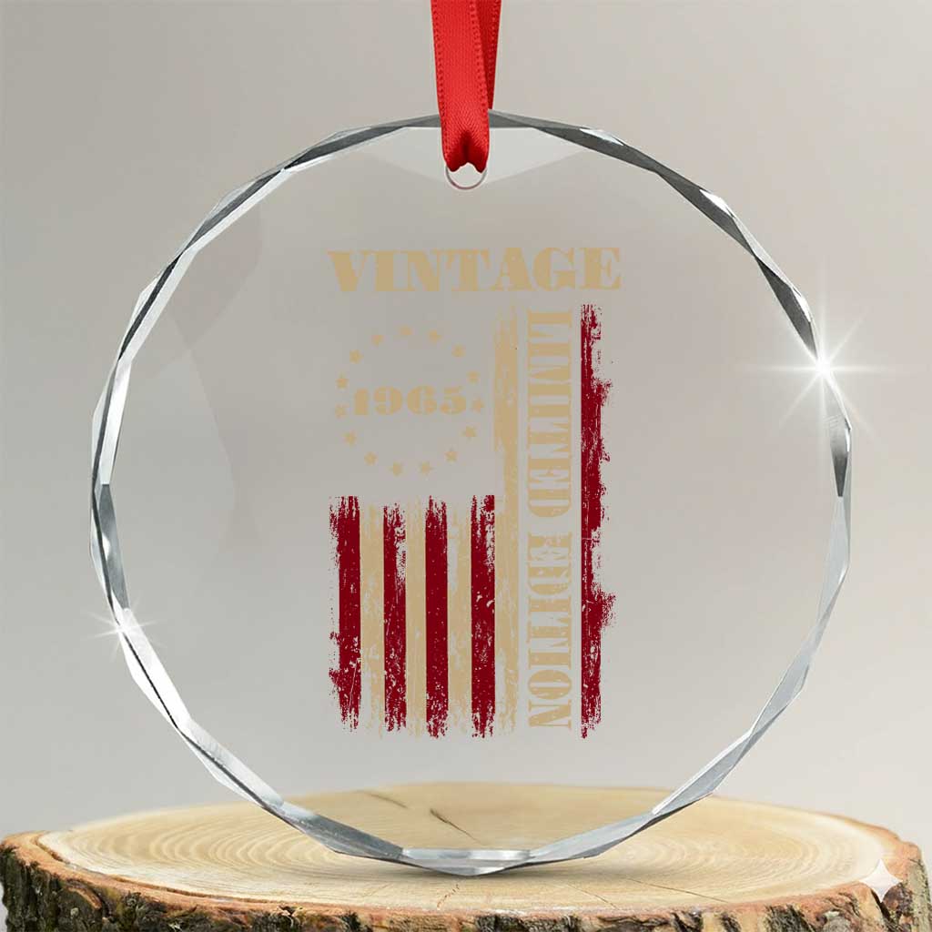 Vintage 1965 Birthday Crystal Glass Ornament Retro American Flag Limited Edition
