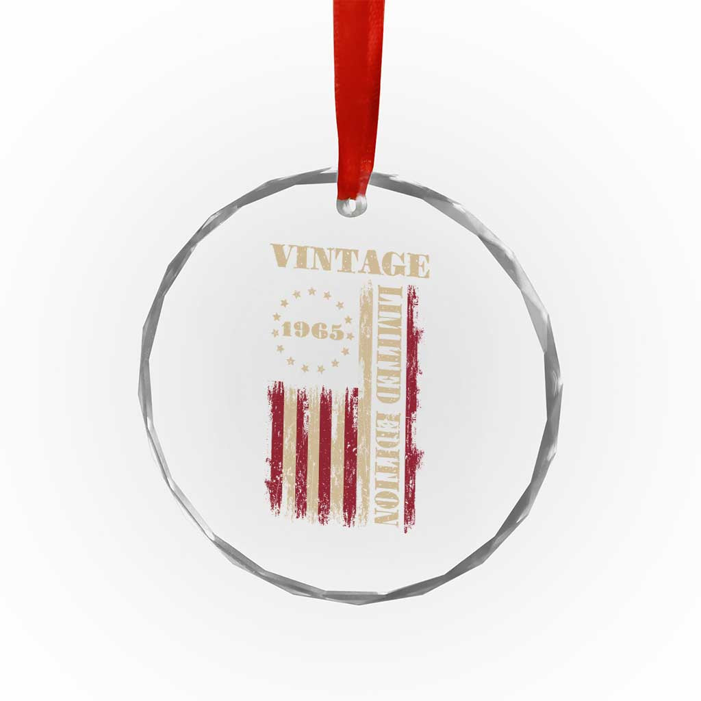 Vintage 1965 Birthday Crystal Glass Ornament Retro American Flag Limited Edition