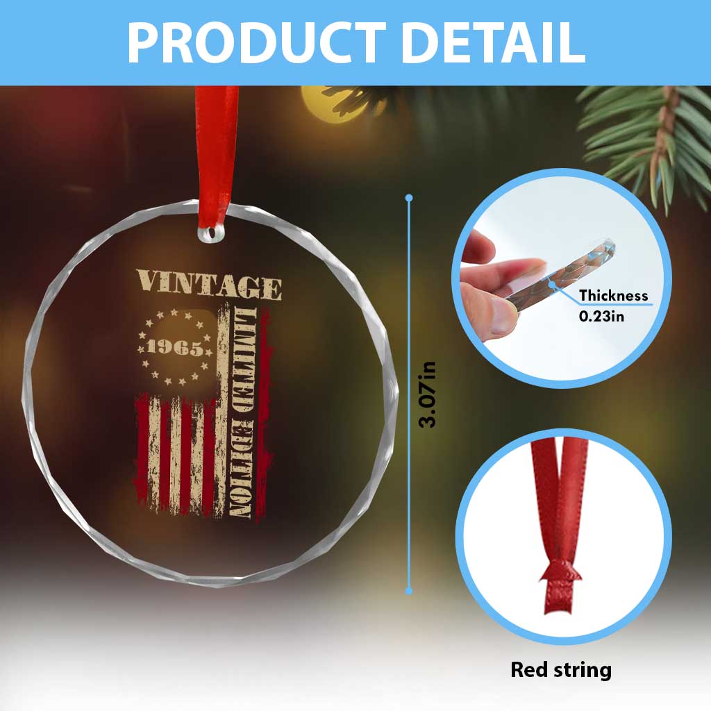 Vintage 1965 Birthday Crystal Glass Ornament Retro American Flag Limited Edition