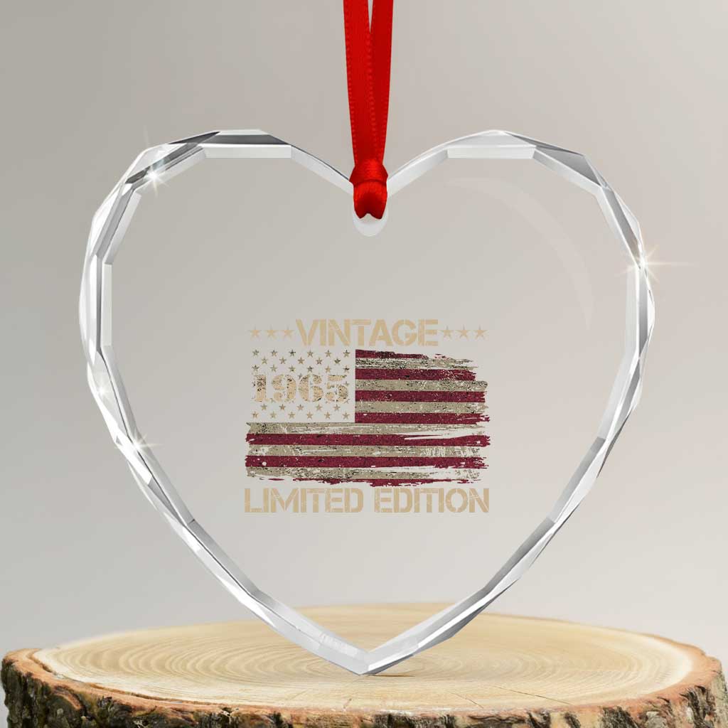 Vintage 1965 Birthday Heart Crystal Glass Ornament Limited Edition Retro American Flag