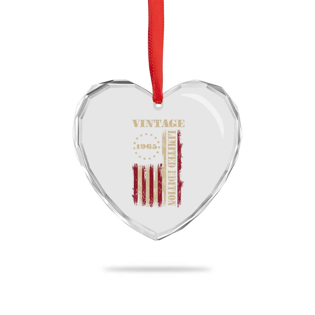 Vintage 1965 Birthday Heart Crystal Glass Ornament Retro American Flag Limited Edition