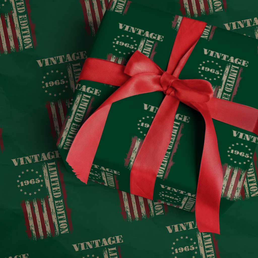 Vintage 1965 Birthday Wrapping Paper Roll Retro American Flag Limited Edition