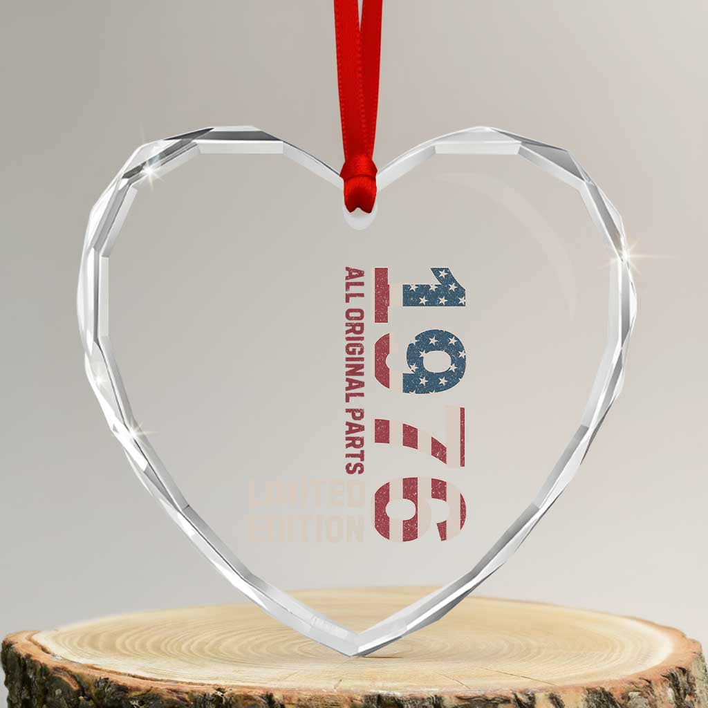 Vintage 1976 All Original Parts Heart Crystal Glass Ornament Patriotic US Flag 50th Birthday Gift