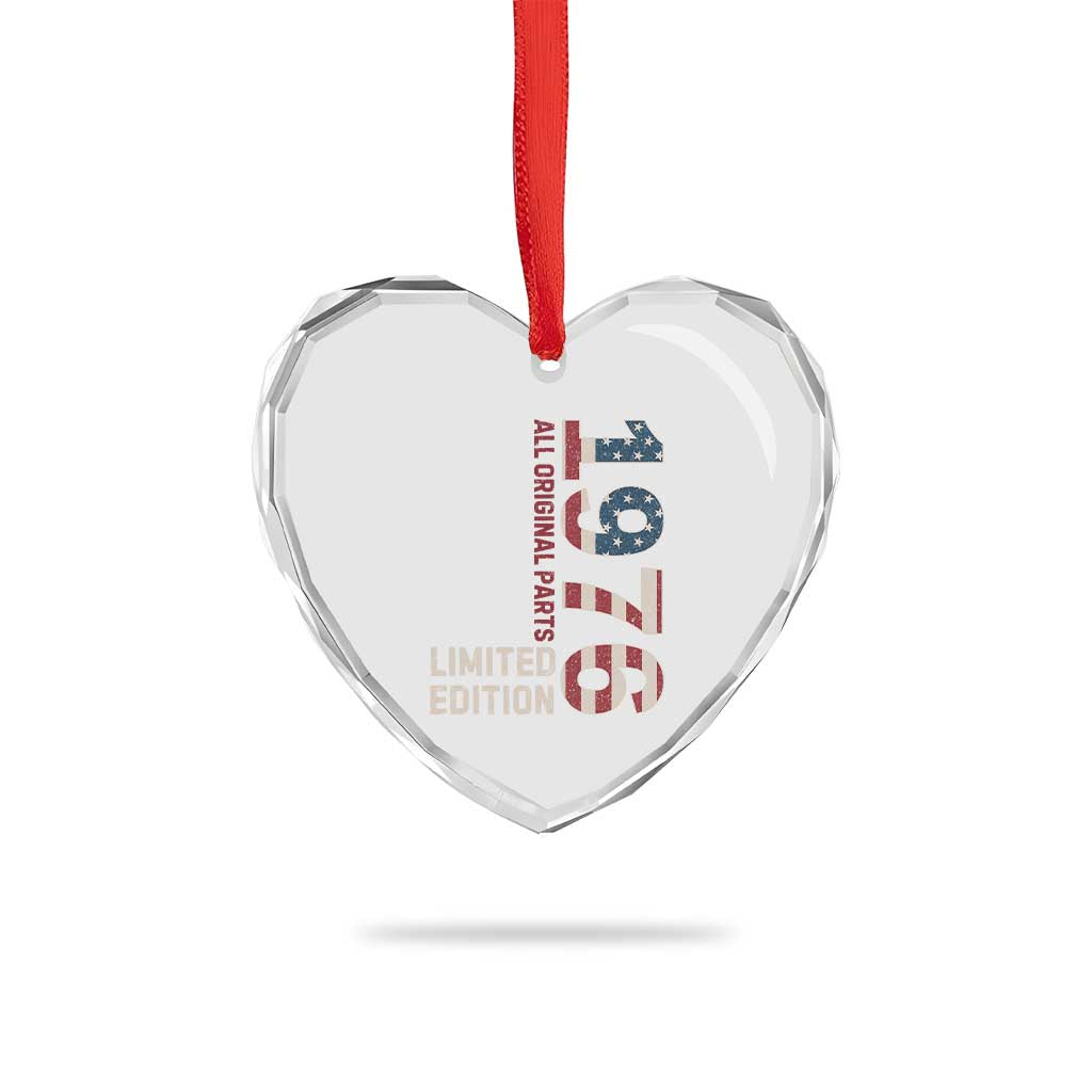 Vintage 1976 All Original Parts Heart Crystal Glass Ornament Patriotic US Flag 50th Birthday Gift
