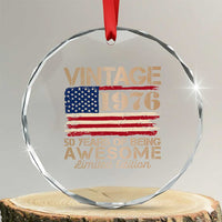 Vintage 1976 Birthday Crystal Glass Ornament 50 Years Of Being Awesome USA Flag