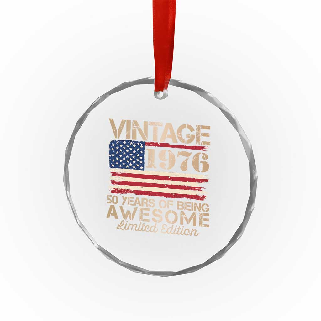Vintage 1976 Birthday Crystal Glass Ornament 50 Years Of Being Awesome USA Flag