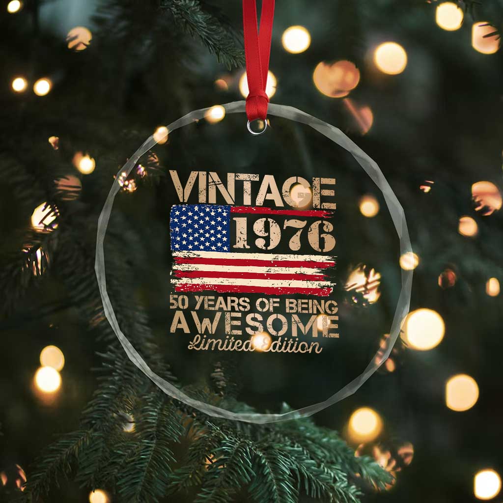 Vintage 1976 Birthday Crystal Glass Ornament 50 Years Of Being Awesome USA Flag