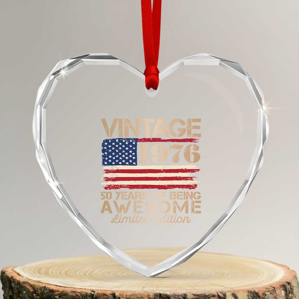 Vintage 1976 Birthday Heart Crystal Glass Ornament 50 Years Of Being Awesome USA Flag
