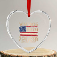 Vintage 1976 Birthday Heart Crystal Glass Ornament 50 Years Of Being Awesome USA Flag