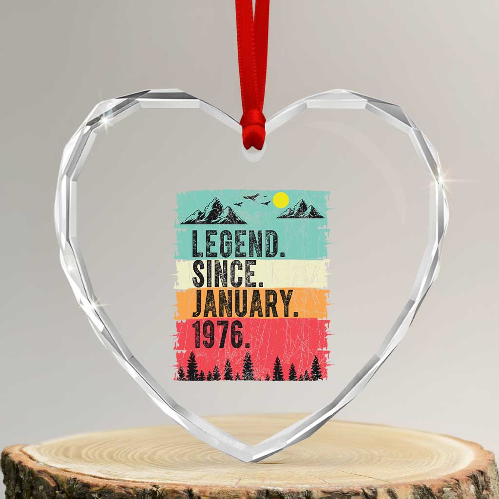 Vintage 1976 Birthday Heart Crystal Glass Ornament Retro 50th Birthday Gifts 50 Years Old