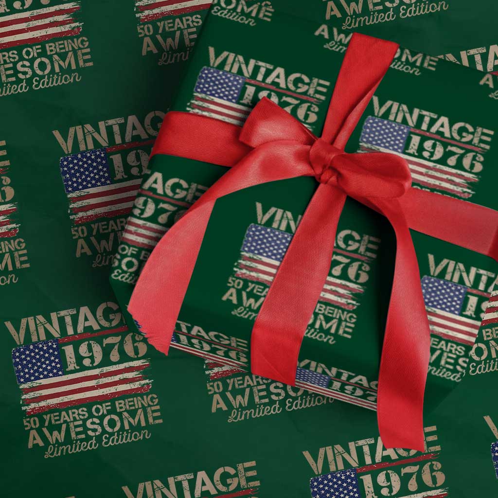 Vintage 1976 Birthday Wrapping Paper Roll 50 Years Of Being Awesome USA Flag