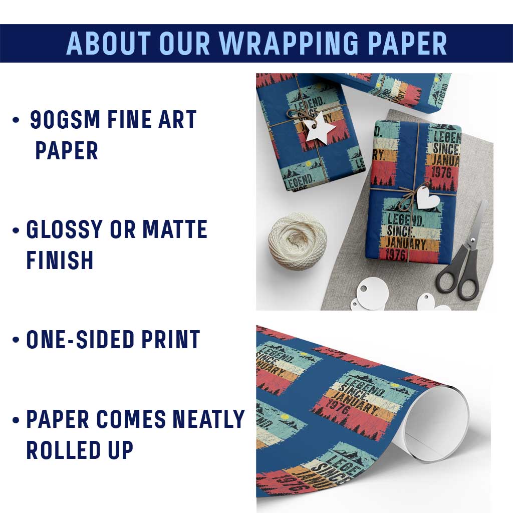 Vintage 1976 Birthday Wrapping Paper Roll Retro 50th Birthday Gifts 50 Years Old