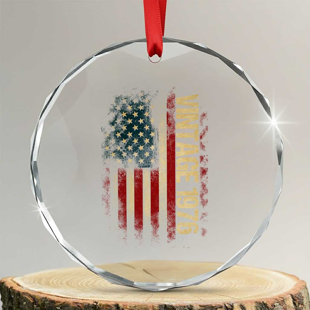 Vintage 1976 Distressed American Flag Crystal Glass Ornament Patriotic 50th Birthday Graphic