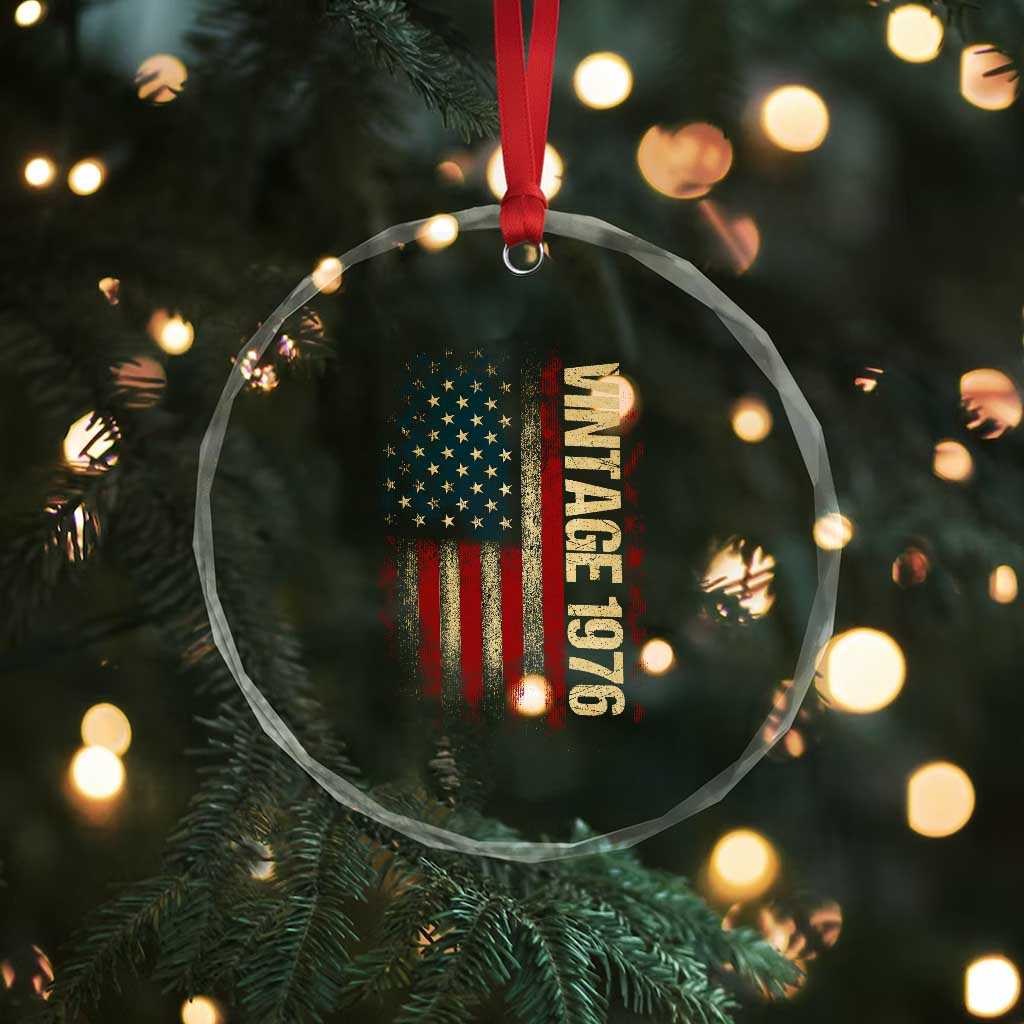Vintage 1976 Distressed American Flag Crystal Glass Ornament Patriotic 50th Birthday Graphic