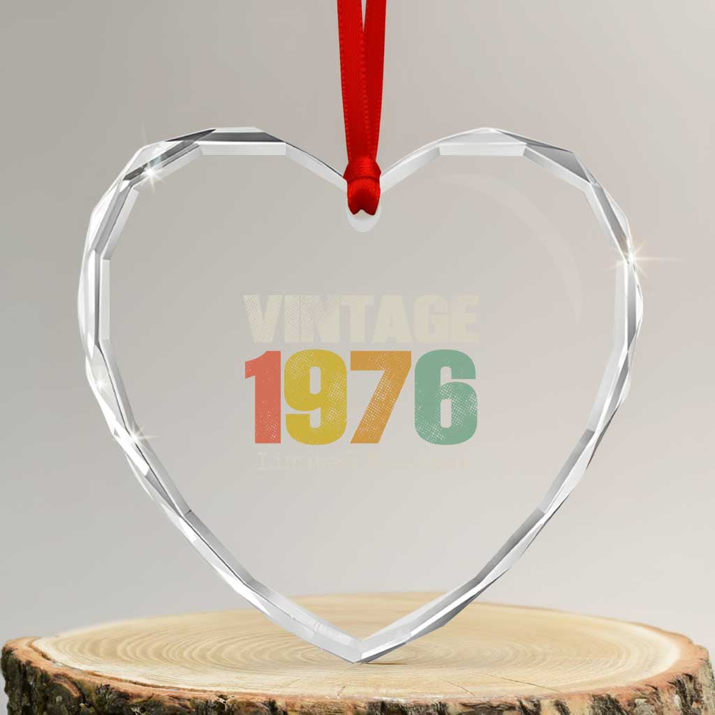 Vintage 1976 Limited Edition Heart Crystal Glass Ornament Distressed Retro Typography 50th Birthday