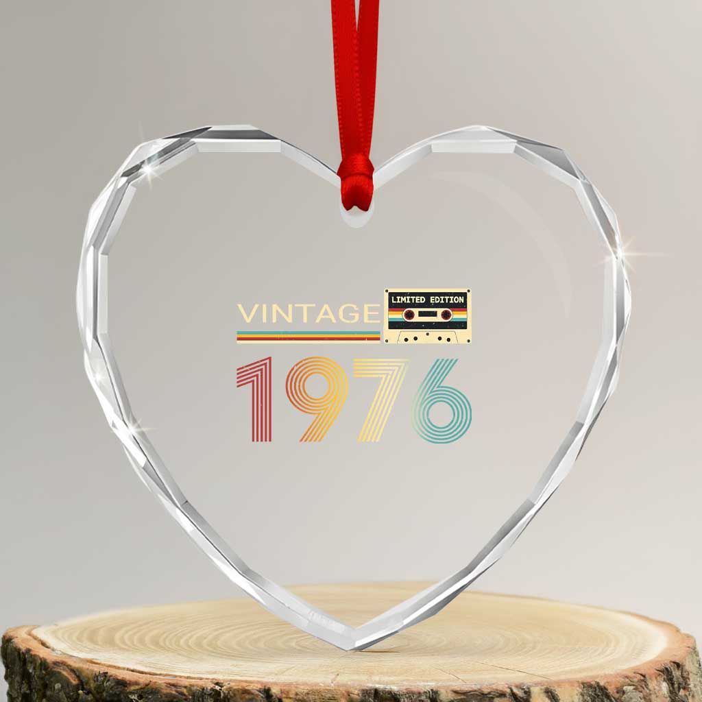 Vintage 1976 Retro Cassette Tape Graphic Heart Crystal Glass Ornament Awesome Since 1976 Birthday Gift