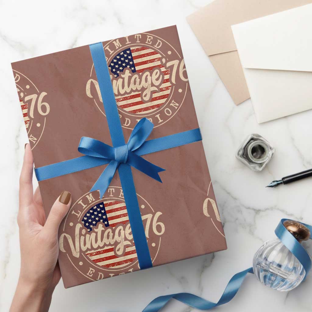 Vintage 1976 Stamp Wrapping Paper Roll Funny 50th Birthday USA Flag 50 Year Old Bday