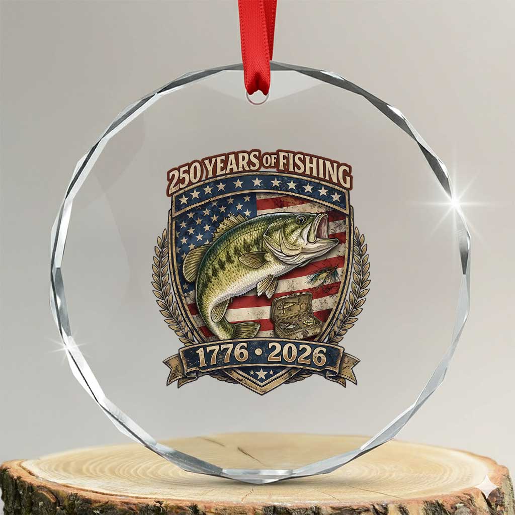 Vintage 250 Years Of Fishing Crystal Glass Ornament American Flag Fisherman