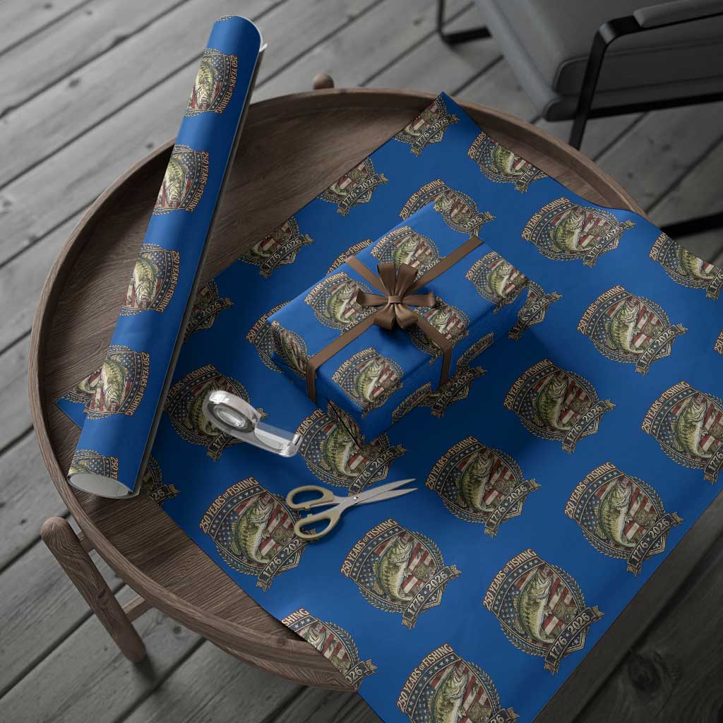 Vintage 250 Years Of Fishing Wrapping Paper Roll American Flag Fisherman