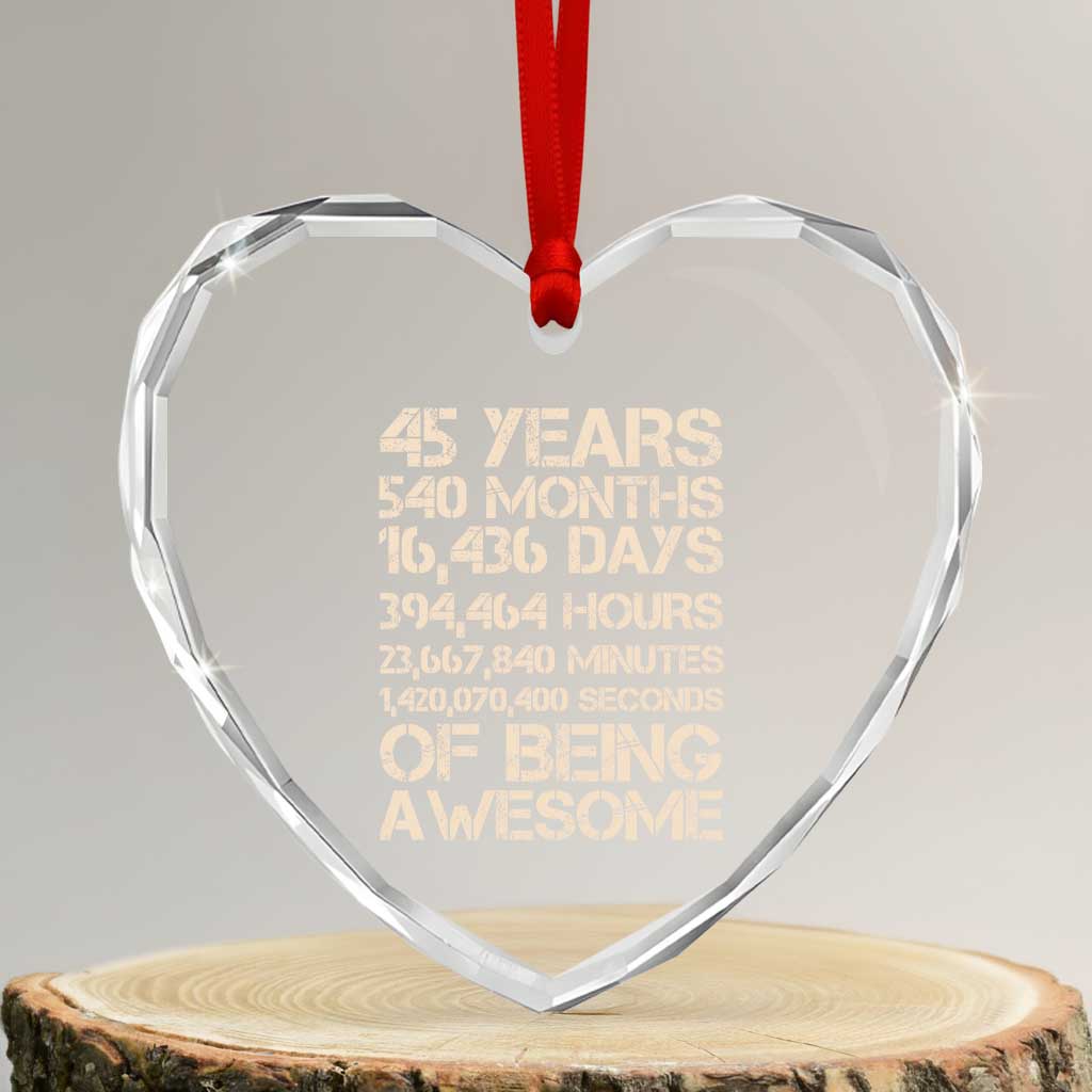 Vintage 45th Birthday Gift Heart Crystal Glass Ornament 45 Years Of Being Awesome