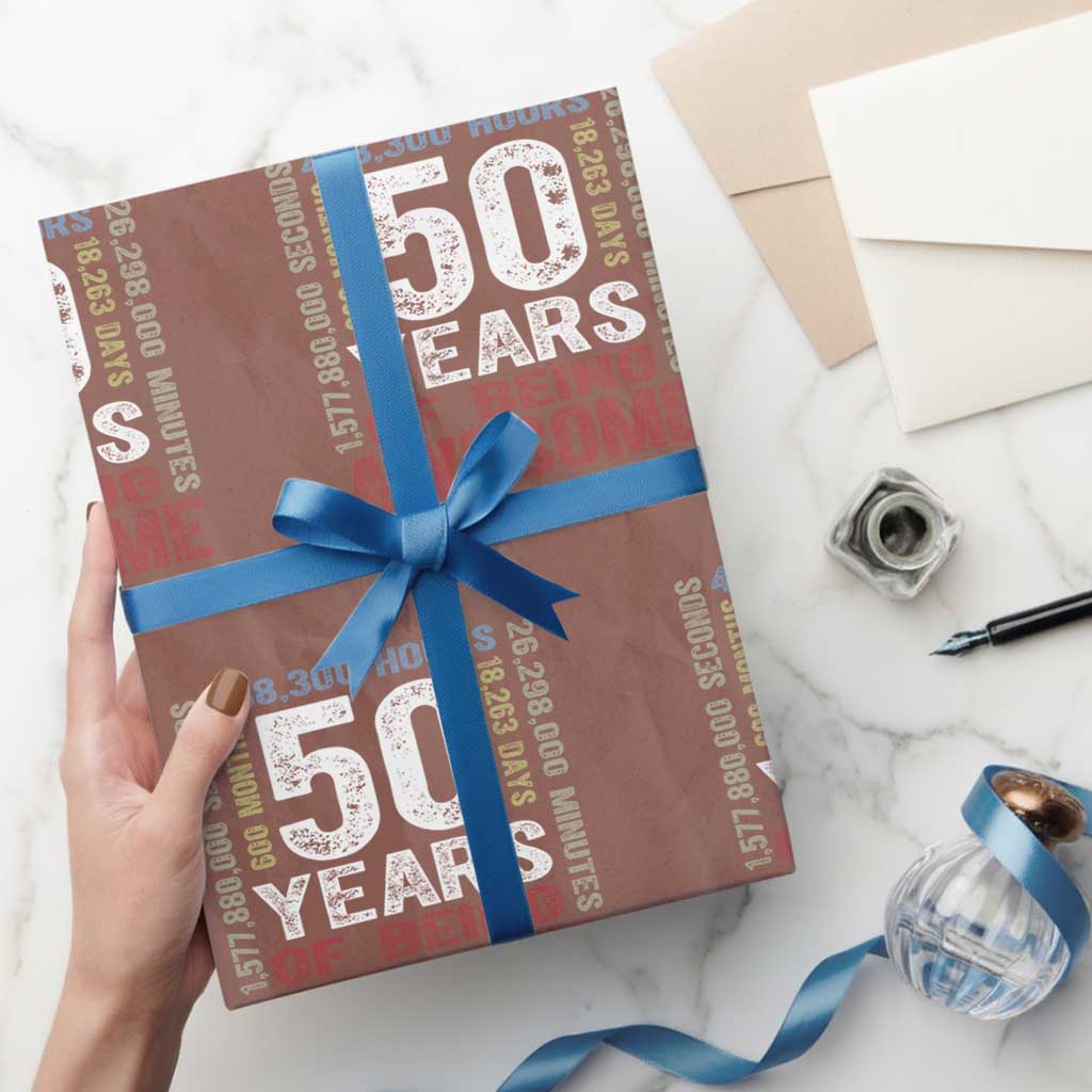 Vintage 50 Years Of Being Awesome Wrapping Paper Roll 50th Birthday Legend Gift Idea