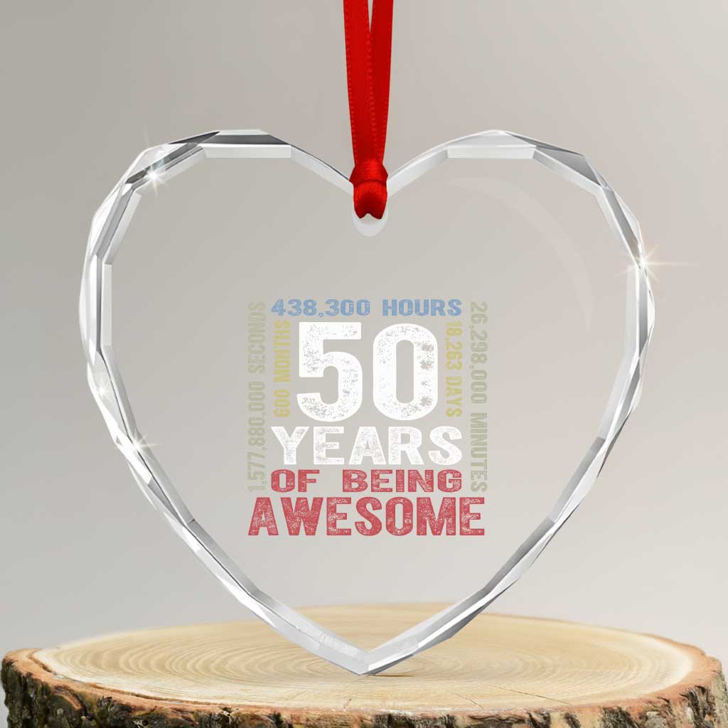 Vintage 50 Years Of Being Awesome Heart Crystal Glass Ornament 50th Birthday Legend Gift Idea