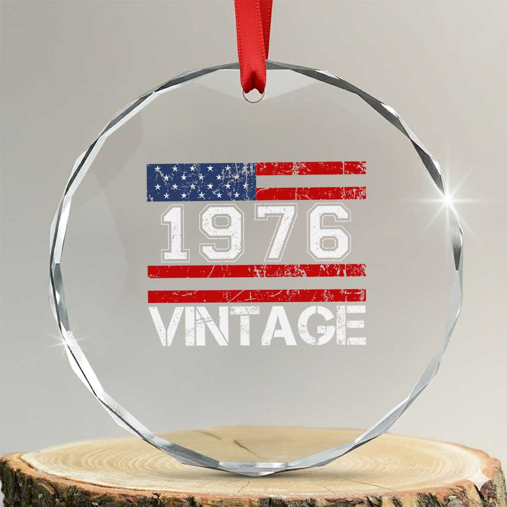 Vintage 50th Birthday Crystal Glass Ornament Retro 1976 American Flag 50 Year Old