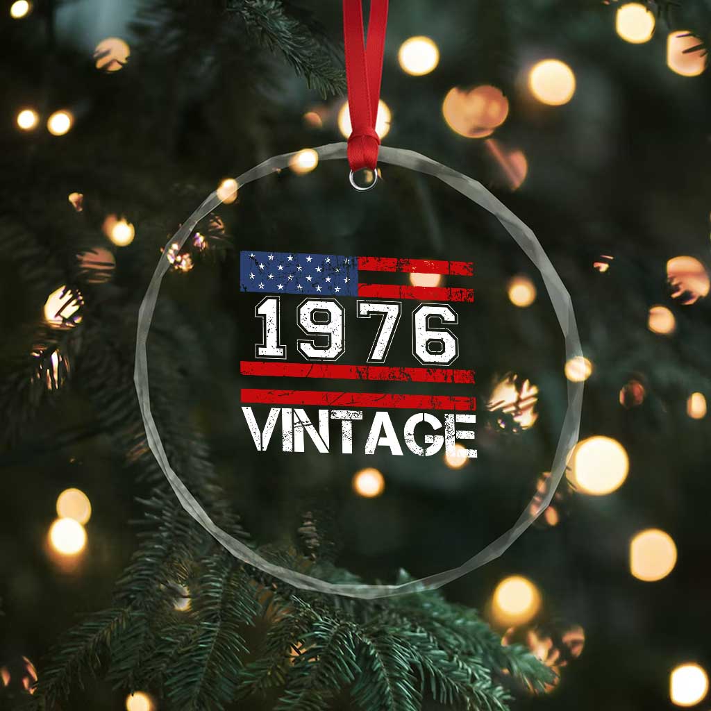 Vintage 50th Birthday Crystal Glass Ornament Retro 1976 American Flag 50 Year Old