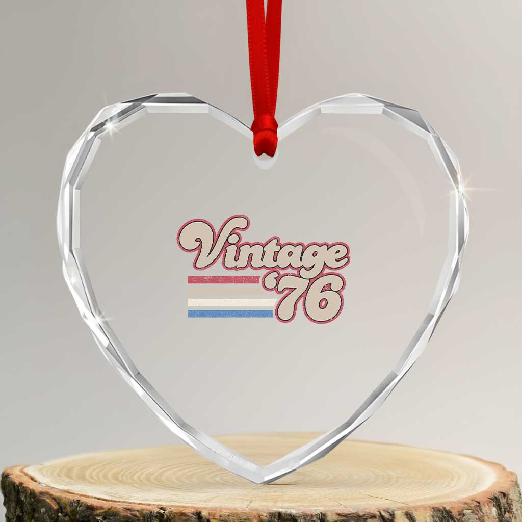 Vintage 50th Birthday Heart Crystal Glass Ornament Retro 1976 50 Year Old Stripes
