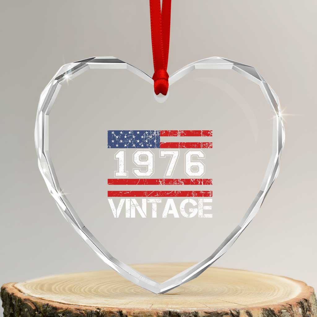 Vintage 50th Birthday Heart Crystal Glass Ornament Retro 1976 American Flag 50 Year Old