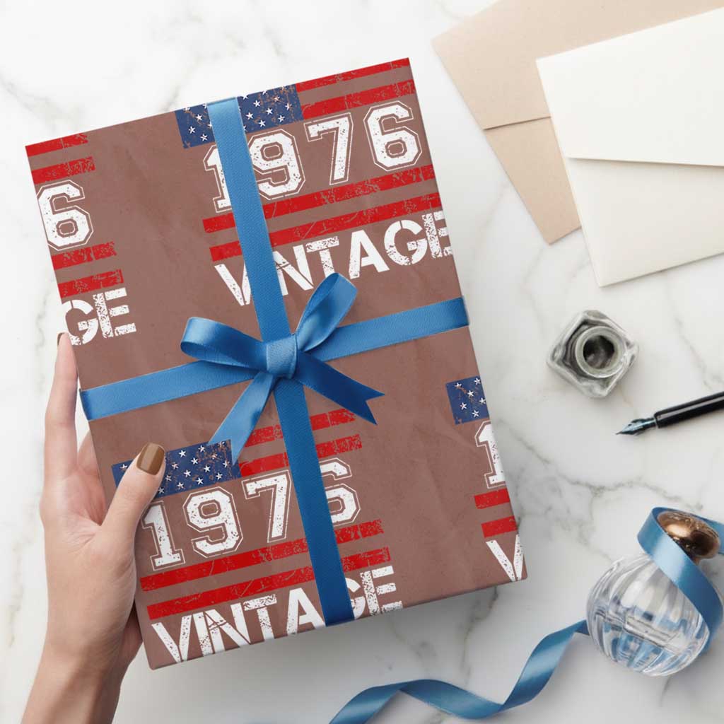 Vintage 50th Birthday Wrapping Paper Roll Retro 1976 American Flag 50 Year Old