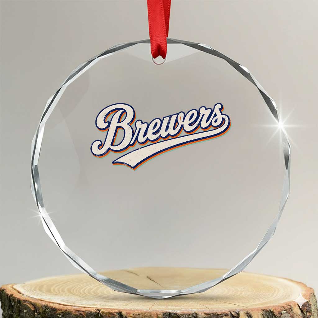 Vintage 70s Brewers Name Script Style Crystal Glass Ornament Retro Distressed Tailgate Spirit Sports Fan