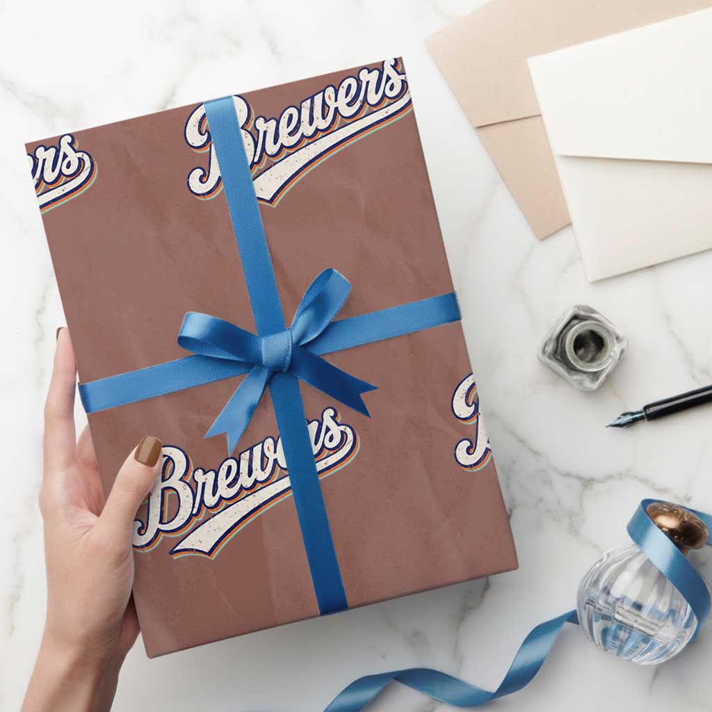 Vintage 70s Brewers Name Script Style Wrapping Paper Roll Retro Distressed Tailgate Spirit Sports Fan