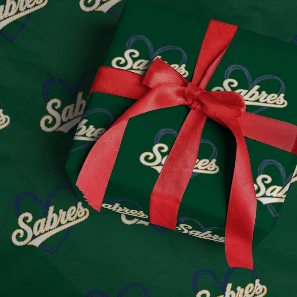 Vintage 70s Sabres Name Heart Script Style Wrapping Paper Roll Retro Distressed Tailgate Spirit Sports Fan