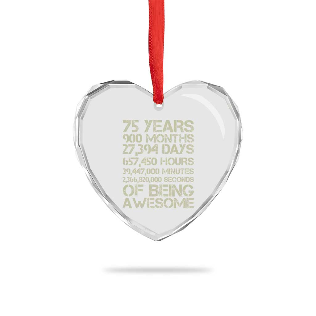 Vintage 75th Milestone Birthday Heart Crystal Glass Ornament 75 Years Of Being Awesome