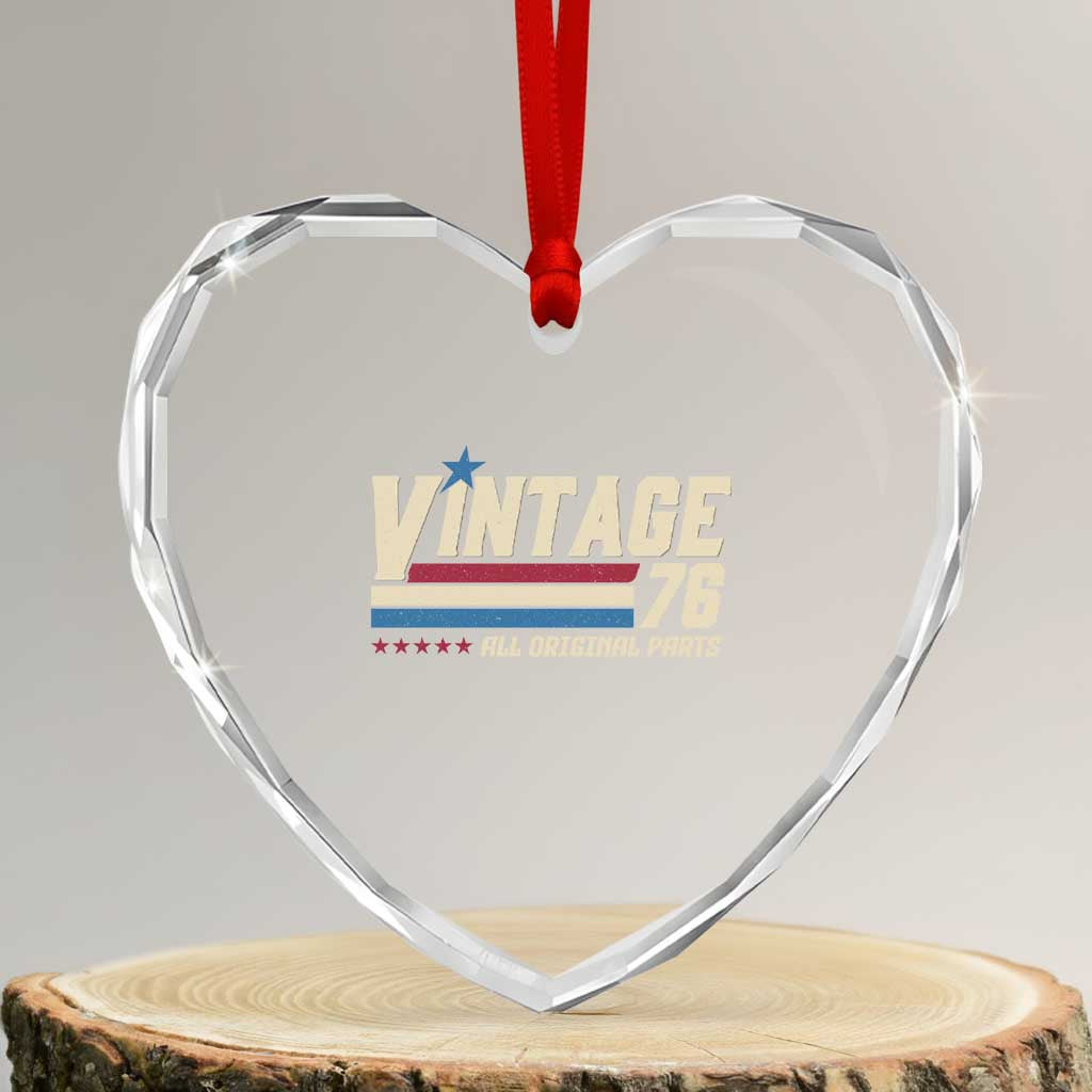 Vintage 76 All Original Parts Heart Crystal Glass Ornament Retro Stripe Patriotic 50th Birthday