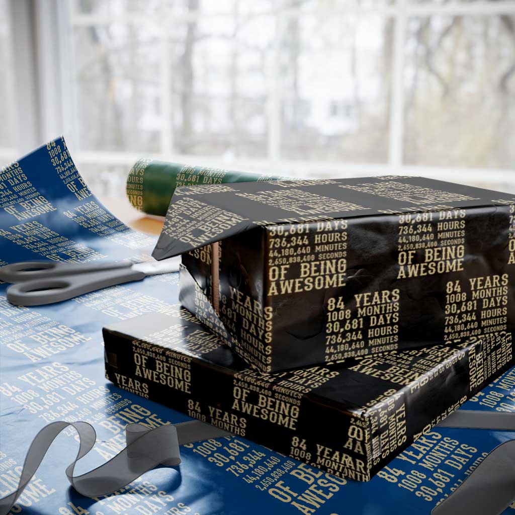 Vintage 84th Birthday Gift Wrapping Paper Roll 84 Years Of Being Awesome