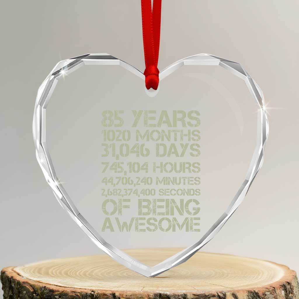 Vintage 85th Milestone Birthday Heart Crystal Glass Ornament 85 Years Of Being Awesome