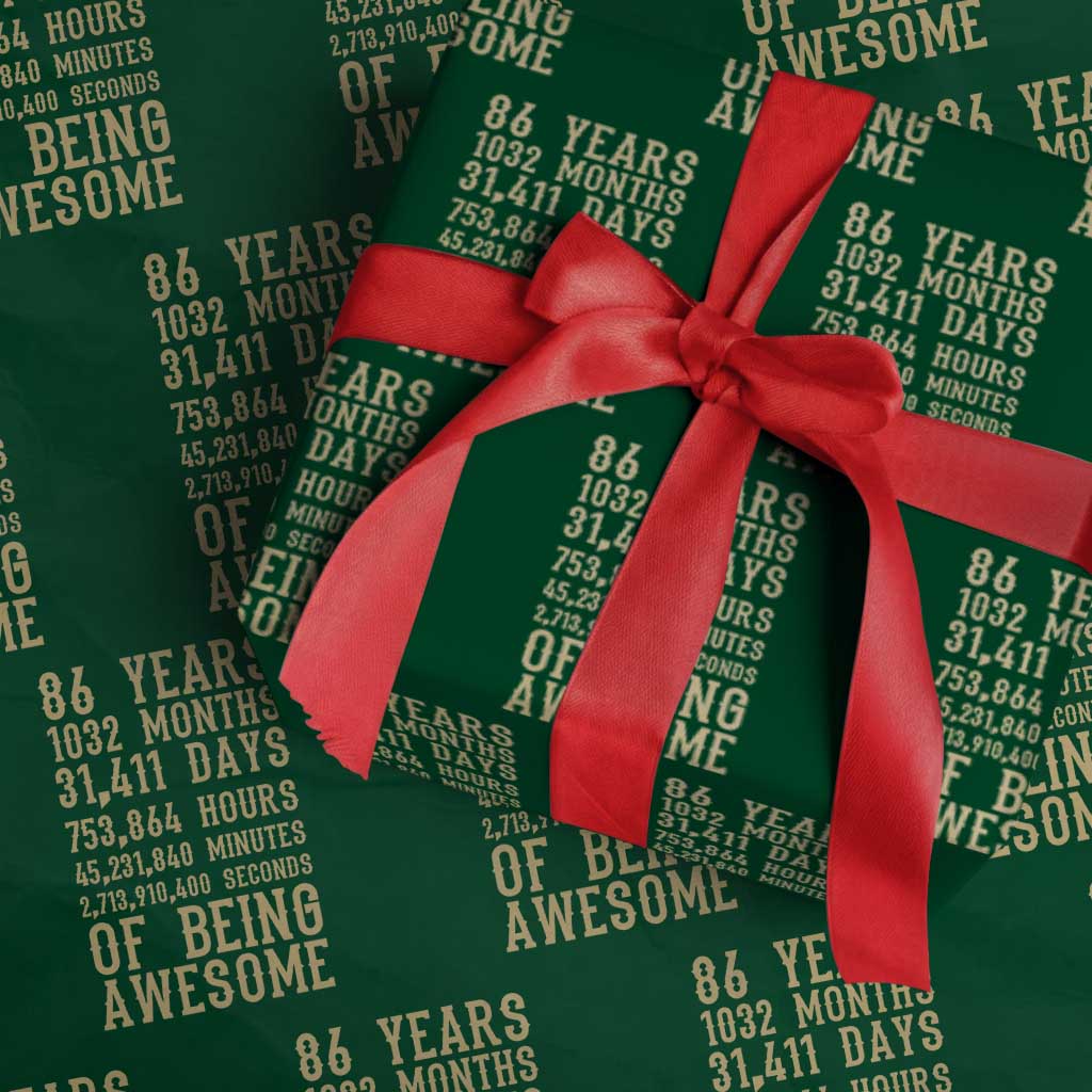 Vintage 86th Birthday Gift Wrapping Paper Roll 86 Years Of Being Awesome