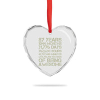 Vintage 87th Milestone Birthday Heart Crystal Glass Ornament 87 Years Of Being Awesome