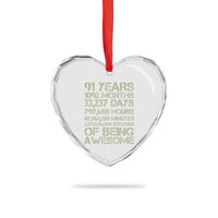 Vintage 91st Milestone Birthday Heart Crystal Glass Ornament 91 Years Of Being Awesome